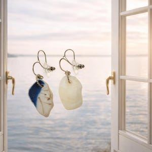 Mismatched Beach Pottery Earrings, Sterling Silver, Lake Erie Jewelry