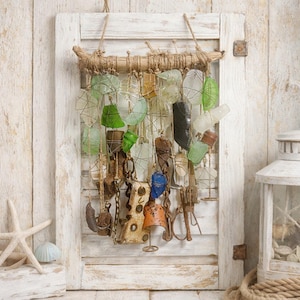 Beachglass Suncatcher Rusty Metal Windchime Driftwood Mobile Yard DecorBeach Home Decor Glass Window Art