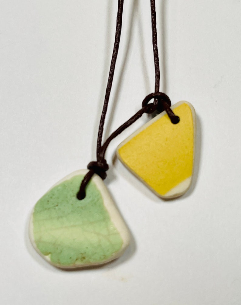 Beach Pottery Necklace, Lake Erie Beachglass, Whimsical Pottery, Eco Friendly Jewelry, Yellow Necklace, Bohemian Wedding, Beach Wedding image 3