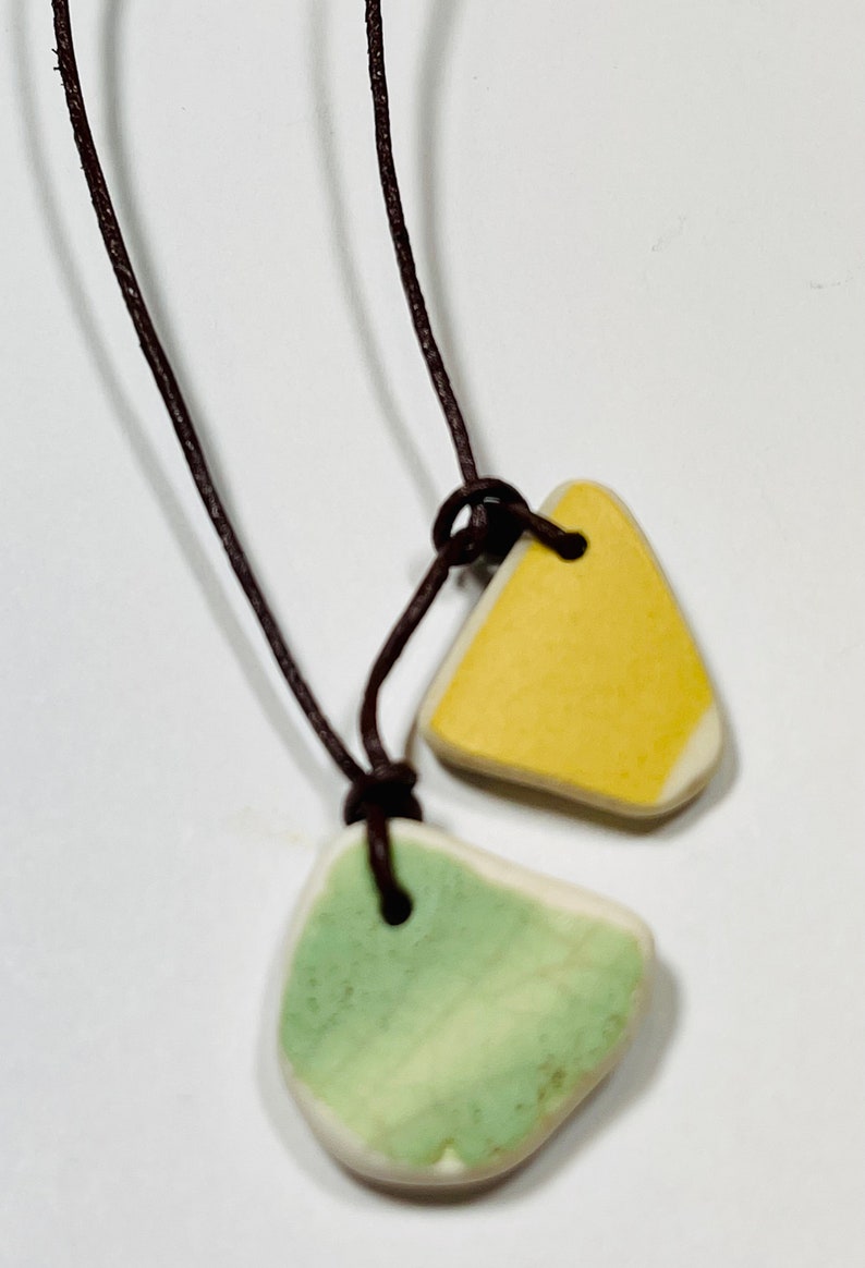 Beach Pottery Necklace, Lake Erie Beachglass, Whimsical Pottery, Eco Friendly Jewelry, Yellow Necklace, Bohemian Wedding, Beach Wedding image 8