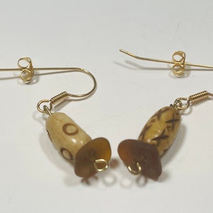 Sea Glass Earrings, Water Buffalo Bone, Boho Dangle Earrings, Beach Wedding, Nautical Birthday, Whimsical Earrings