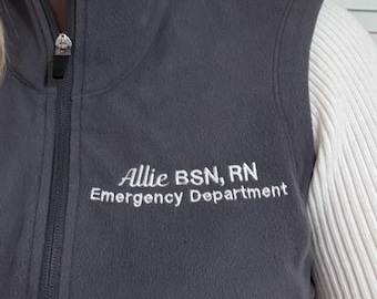 Custom Medical Vest For Women, Full Zip With Zippered Pockets, Embroidered With Your Name, Credentials, Title, or Department, Ladies XS-4XL