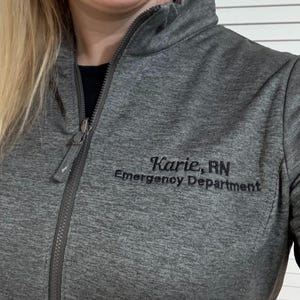 Custom Medical Full Zip Jacket With Zippered Pockets – Embroidered Name, Credentials, Title, or Department Women&#39;s XS-4XL, Graduation Gift