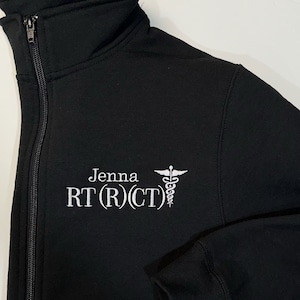 Personalized X-Ray Sweatshirt, Gift for Radiographer, Radiology Grad Gift RT, X-ray Tech Full Zip Pullover With Pockets Rad Tech Embroidered