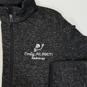 Personalized Gift for Radiographer, Radiology Grad Gift RT, X-ray Tech Full Zip Sweatshirt With Pockets, Rad Tech Skeleton Embroidered