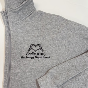 Personalized X-Ray Sweatshirt, Gift for Radiographer, Radiology Grad Gift RT, X-ray Tech Full Zip With Pockets,Rad Tech Skeleton Embroidered
