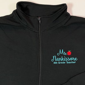 Teacher Full Zip Sweatshirt Jacket, Apple With Teacher And School Name, Personalized Teacher Gift, Pockets, Embroidered, Customized