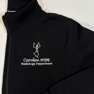 Personalized X-Ray Sweatshirt, Gift for Radiographer, Radiology Grad Gift RT, X-ray Tech Full Zip With Pockets Rad Tech Skeleton Embroidered