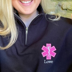 EMT EMS Custom Quarter Zip Collar Sweatshirt, Rescue, Fire, Shirt 1/4 Zip Sweatshirt, Work Shirt, Emergency Response, Star Of Life