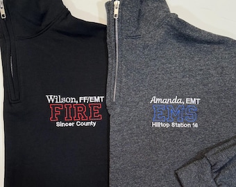 Gift For Firefighter, EMS, EMT, Paramedic, Nurse, Personalized Medical Jacket, Quarter Zip Sweatshirt For Men & Women, Graduation Gift Idea