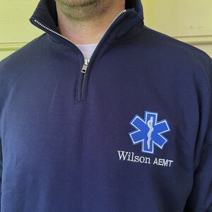EMT EMS Custom Quarter Zip Collar Sweatshirt, Rescue, Fire, Shirt 1/4 Zip Sweatshirt, Work Shirt, Emergency Response, Star Of Life
