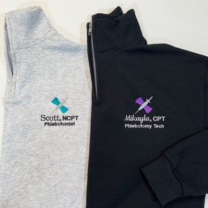 Gift For Phlebotomist, Phlebotomy Tech, Butterfly Needle Embroidery | Personalized Medical Jacket | Quarter Zip Sweatshirt For Women & Men