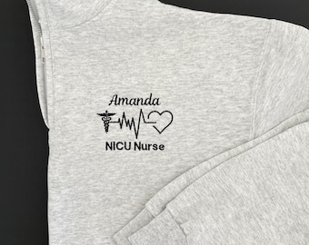 Gift For NICU Nurse, PICU ICU Nurse, Doctor | Personalized Medical Jacket | Quarter Zip Sweatshirt For Women | Graduation Gift For Nurse