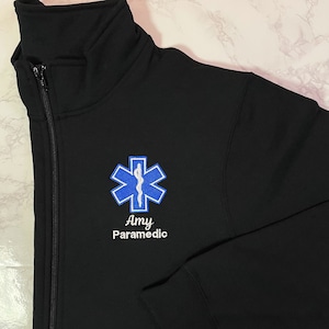 EMT EMS Custom Full Zip Collar Sweatshirt With Pockets, Rescue, Fire, Shirt Sweatshirt, Work Shirt, Emergency Response, Star Of Life