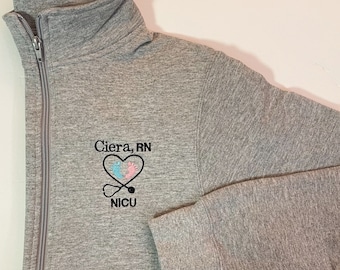 Gift For Nurse, Labor & Delivery Doctor, PICU, NICU Baby Feet Jacket | Personalized Medical Jacket | Full Zip Sweatshirt For Women Pockets