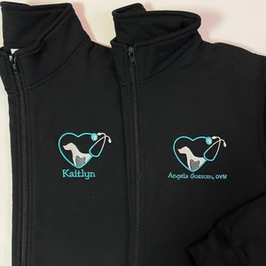 Full Zip Vet Sweatshirt With Pockets, Personalized Gift For Veterinarian, Vet Tech, LVT or DVM Graduation Gift, Dog, Cat Paw, Office Wear