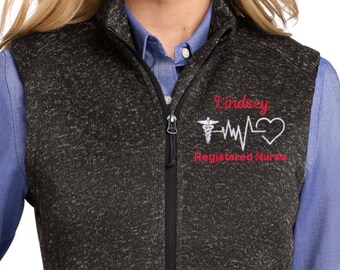 Custom Medical Full Zip Sweater Vest With Pockets – Embroidered Name & Caduceus EKG Heart (XS-4XL, Women's Healthcare Vest), Emergency Dept