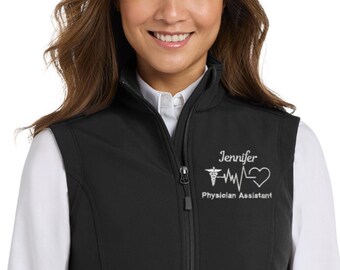 Custom Medical Soft Shell Vest – Embroidered Name & Caduceus EKG Heart (XS-4XL, Womens Healthcare Vest) Emergency Department Nurse Doctor