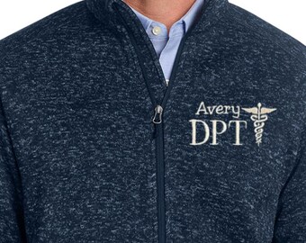 Custom Physical Therapy Fleece Jacket – Embroidered Name, Credentials, & Caduceus w/ Pockets XS-4XL, Unisex PT Apparel DPT Graduation Gift