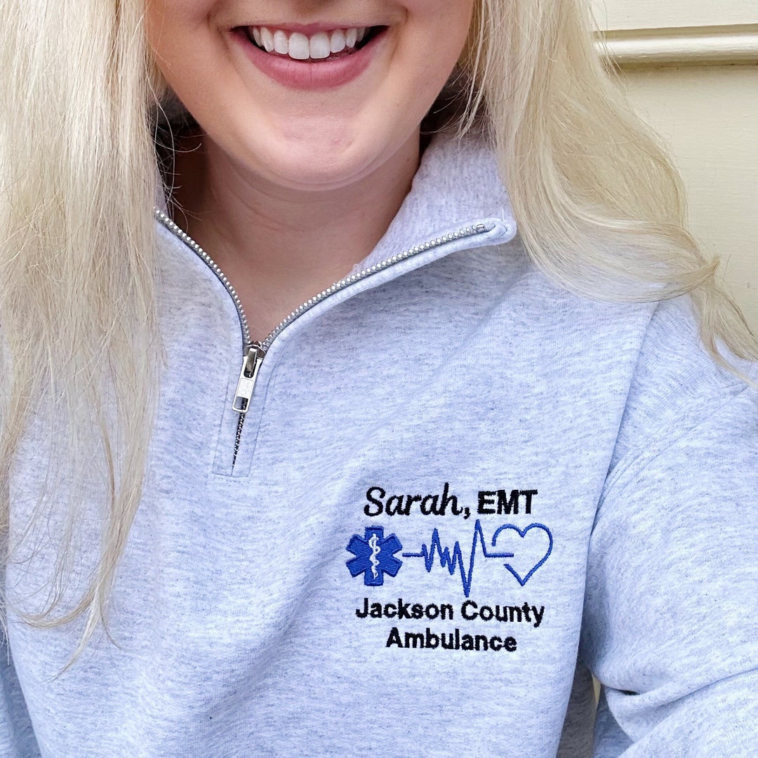 EMT EMS Custom Quarter Zip Collar Sweatshirt, Rescue, Fire, Shirt 1/4