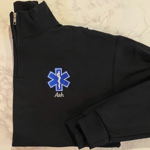 EMT EMS Custom Quarter Zip Collar Sweatshirt, Rescue, Fire, Shirt 1/4 Zip Sweatshirt, Work Shirt, Emergency Response, Star Of Life image 8