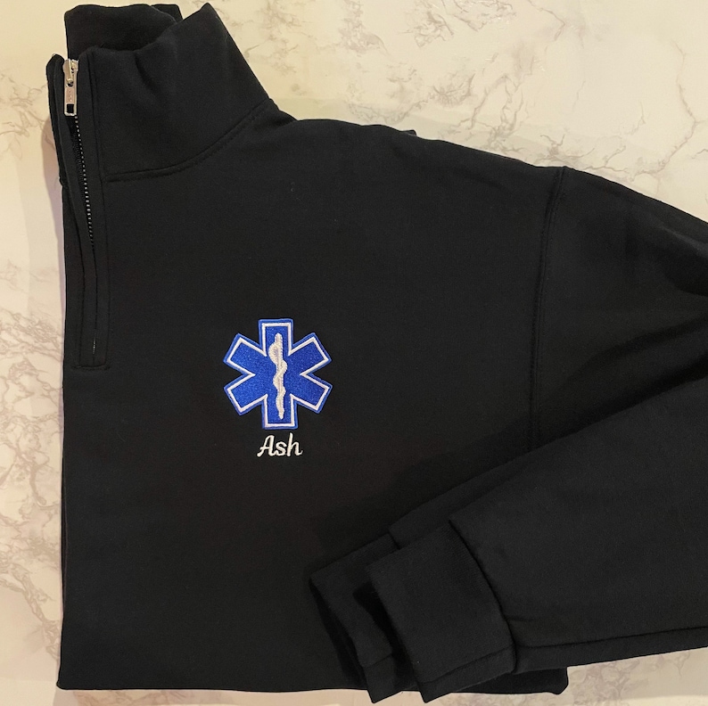 EMT EMS Custom Quarter Zip Collar Sweatshirt, Rescue, Fire, Shirt 1/4 Zip Sweatshirt, Work Shirt, Emergency Response, Star Of Life image 8