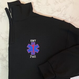 EMT EMS Custom Quarter Zip Collar Sweatshirt, Rescue, Fire, Shirt 1/4 Zip Sweatshirt, Work Shirt, Emergency Response, Star Of Life image 9