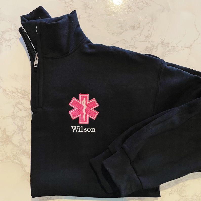EMT EMS Custom Quarter Zip Collar Sweatshirt, Rescue, Fire, Shirt 1/4 Zip Sweatshirt, Work Shirt, Emergency Response, Star Of Life image 7