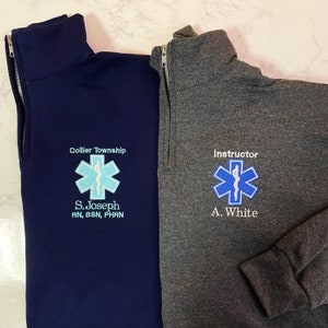 EMT EMS Custom Quarter Zip Collar Sweatshirt, Rescue, Fire, Shirt 1/4 Zip Sweatshirt, Work Shirt, Emergency Response, Star Of Life image 10