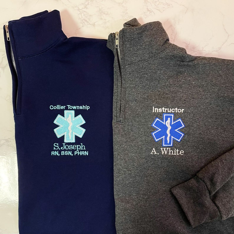 EMT EMS Custom Quarter Zip Collar Sweatshirt, Rescue, Fire, Shirt 1/4 Zip Sweatshirt, Work Shirt, Emergency Response, Star Of Life image 10