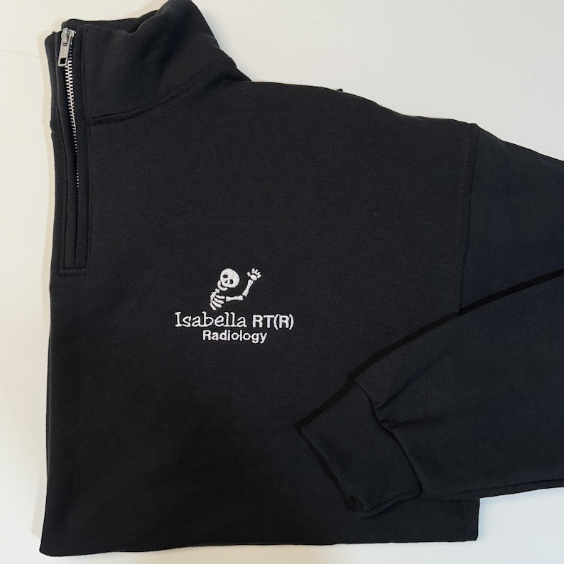Personalized X-Ray Sweatshirt, Gift for Radiographer, Radiology Grad Gift RT, X-ray Tech Quarter Zip Pullover Rad Tech Skeleton Embroidered imagem 8