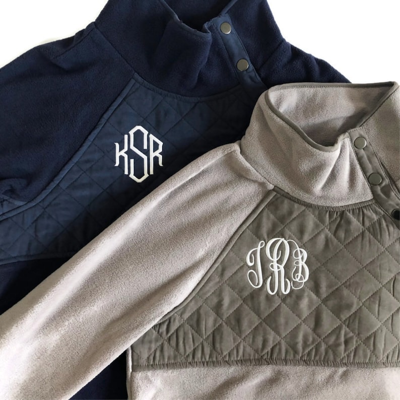 Monogrammed 14 Jacket Side Quarter Snap Quilted Fleece Pullover Monogram Sweatshirt For Women