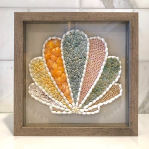 Mini Sea Shell Shell Shaped Shadow Box Wall Hanging 9x9