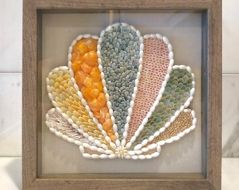 Mini Sea Shell Shell Shaped Shadow Box Wall Hanging 9x9