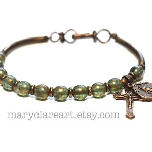Full Of Grace Rosary Bracelet, Blue Green Picasso Finish Beaded Rosary Bracelet, Women&#39;s Rosary, Catholic Rosary, One Decade Rosary
