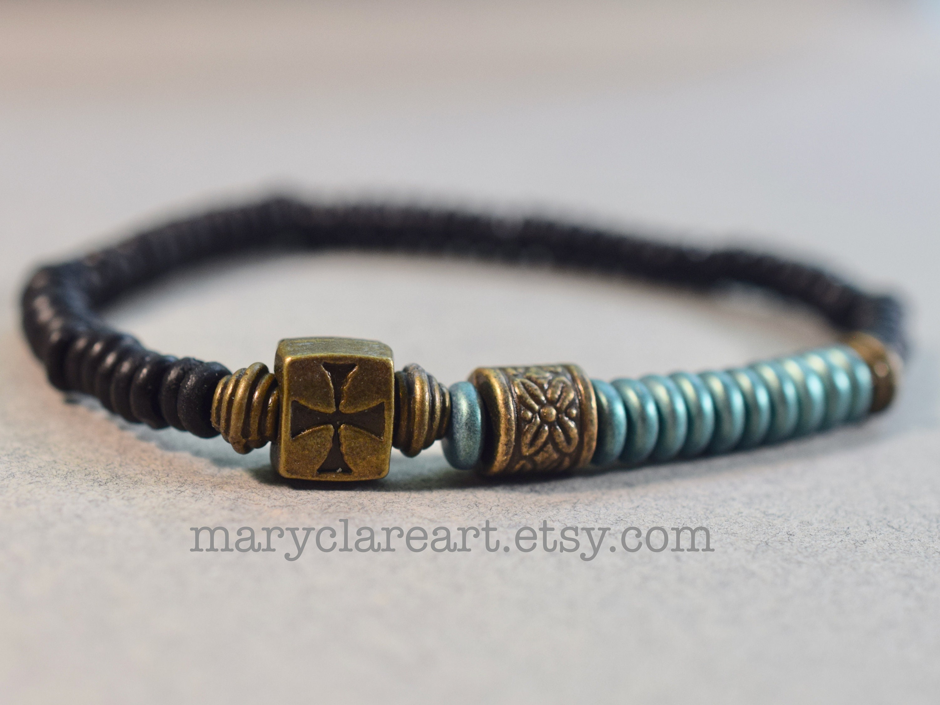 Mens Rosary Bracelet, Be Strong In The Lord Rosary Bracelet, Boys