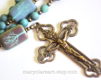 Tree Of Life Green Handcrafted Rosary, Catholic Rosary, Hand Strung Rosary, Five Decade Rosary, Hand Crafted Rosary, Vintage Style Rosary