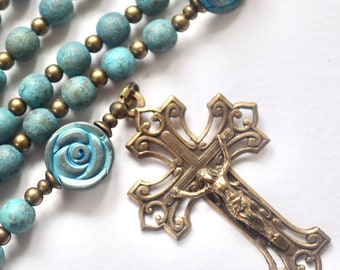 Wild Flowers Handcrafted Rosary, Catholic Rosary, Hand Strung Rosary, Five Decade Rosary, Hand Crafted Rosary, Vintage Style Rosary