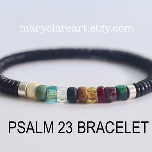 Psalm 23 Bracelet Cup Runs Over, Matubo Beads, Black Band, Psalm Twenty Three Bracelet, Christian Bracelet, Faith Inspired Jewelry