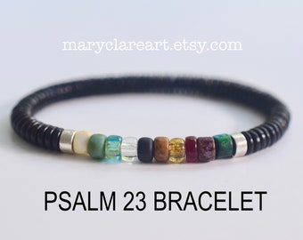 Psalm 23 Bracelet Cup Runs Over, Matubo Beads, Black Band, Psalm Twenty Three Bracelet, Christian Bracelet, Faith Inspired Jewelry