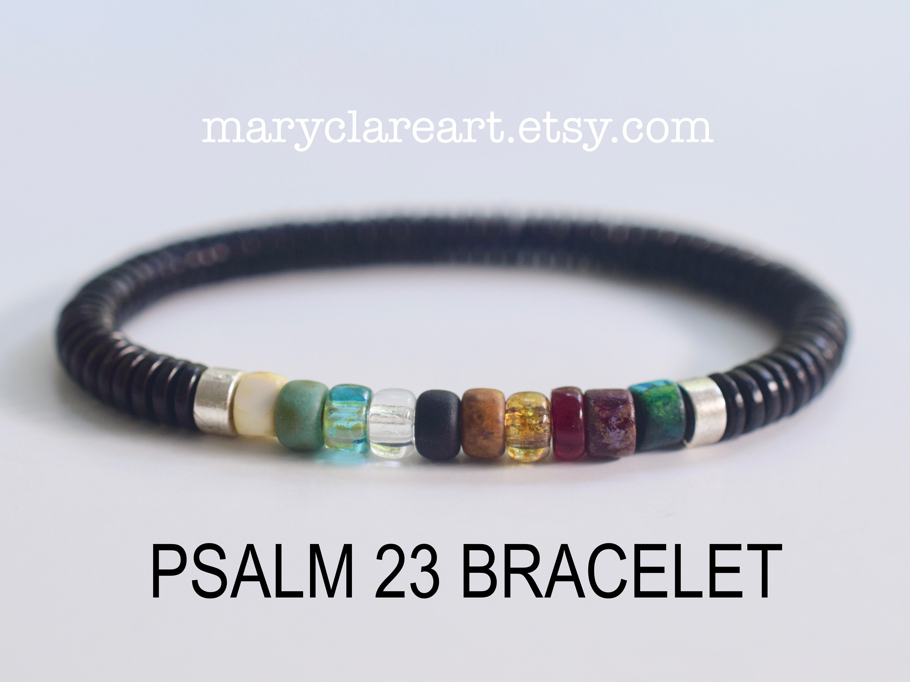 Psalm 23 Bracelet Cup Runs Over, Matubo Beads, Black Band, Psalm Twenty