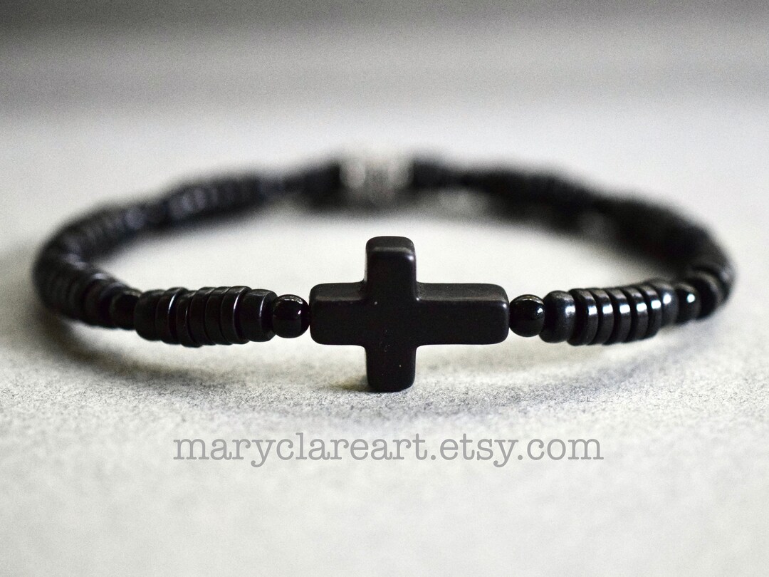 Walk by Faith Beaded Cross Bracelet, Black Cross Bracelet for Men ...