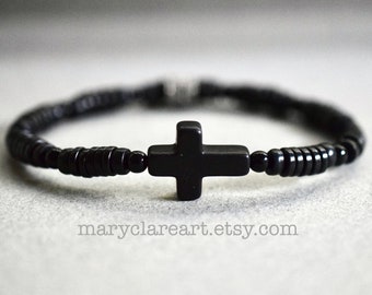 Walk By Faith Beaded Cross Bracelet, Black Cross Bracelet For Men, Unisex Cross Bracelet, Men's Beaded Cross Bracelet