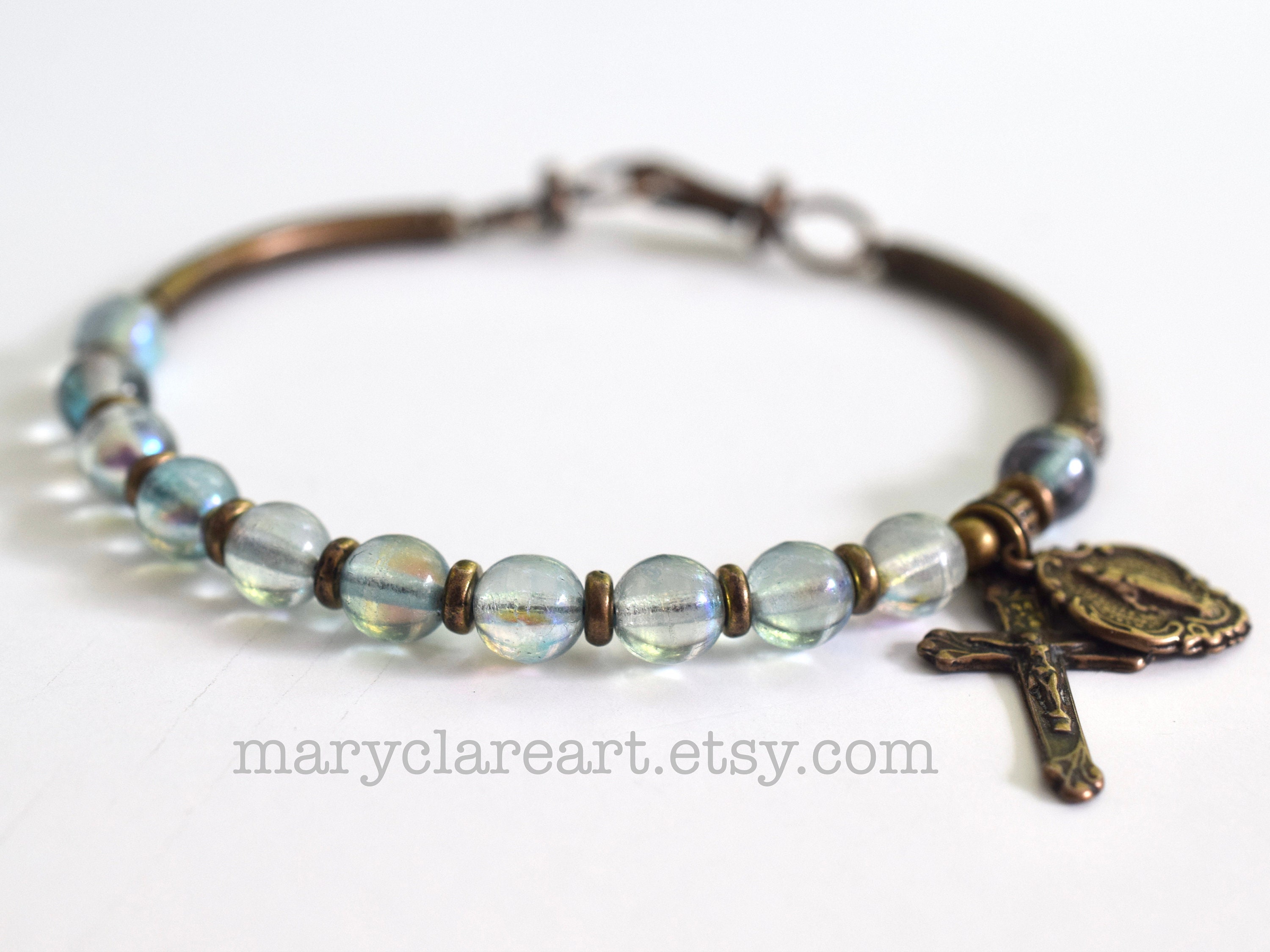 Full Of Grace Rosary Bracelet, Blue Translucent Rosary Bracelet, Women