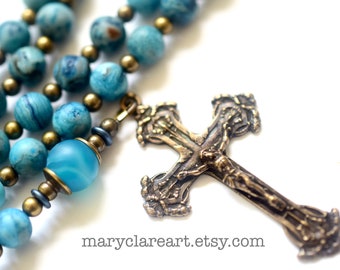 Stir Up The Sea Handcrafted Rosary, Catholic Rosary, Hand Strung Rosary, Five Decade Rosary, Hand Crafted Rosary, Vintage Style Rosary