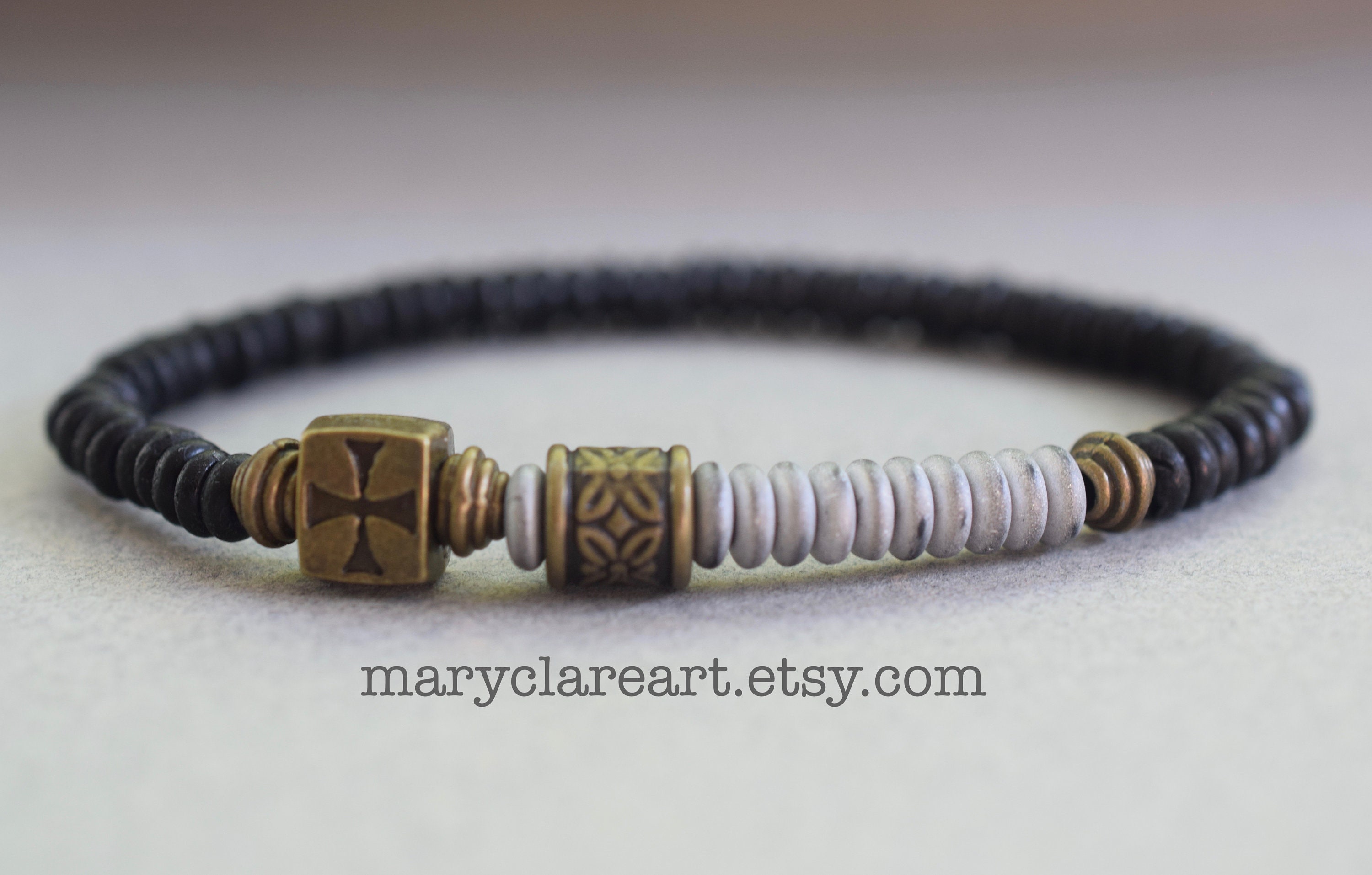 Mens Rosary Bracelet, Matte Gray Beads, Be Strong In The Lord Rosary Bracelet, Boys Rosary