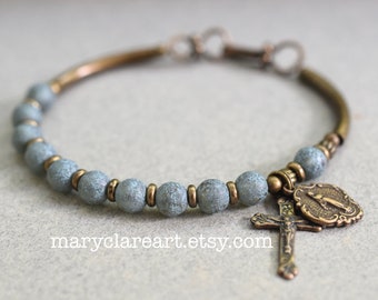 Full Of Grace Rosary Bracelet, Etched Denim Blue Rosary Bracelet, Women's Rosary Bracelet, Catholic Rosary