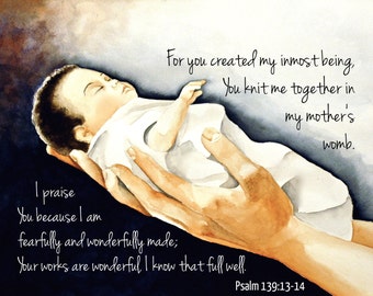 Your Works Are Wonderful Print, Giclee Print, Psalm 139 Print, 8x10 Scripture Print, Christian Art