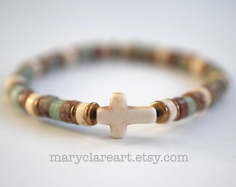 Walk By Faith Beaded Cross Bracelet, Cross Bracelet For Men, Men&#39;s Beaded Cross Bracelet, Unisex Sideways Cross Bracelet, Christian Jewelry