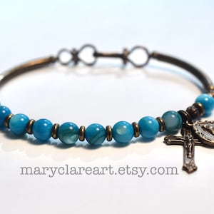 Full Of Grace Rosary Bracelet, River Shell Blue Beaded Rosary Bracelet, Women&#39;s Rosary, Catholic Rosary